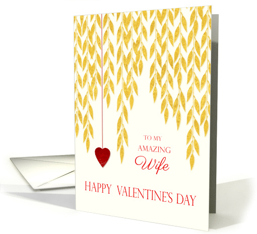 Wife Happy Valentine's Day Golden Leaves Red Heart on a String card
