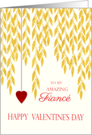 Fiance Happy Valentine’s Day Golden Leaves Red Heart on a String card