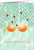 Happy Valentine’s Day Red Hearts Cute Kissing Goldfish in Pond card