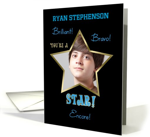 Congratulations You're a STAR! Photo Card Customize Name Blue card