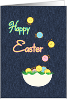 Happy Easter for Child Cute Tumbling Chicks in Egg Denim Look card