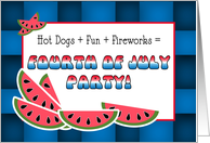 Invitation Fourth of July Party Hot Dogs + Fun + Fireworks = card