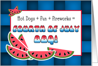 Invitation Fourth of July BBQ Hot Dogs + Fun + Fireworks = card