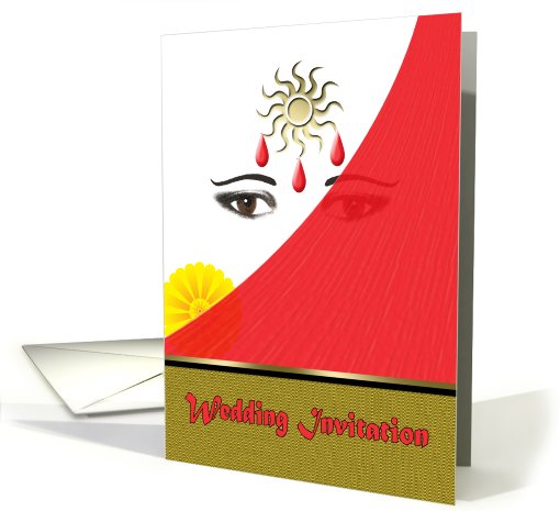 Wedding Invitation India Influence Woman's Eyes with Red Veil card