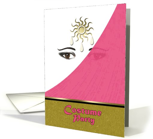 Costume Party Invitation India Influence Woman's Eyes Pink Veil card