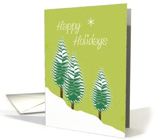 Happy Holidays Evergreen Trees in Snow Lime Green Contemporary card