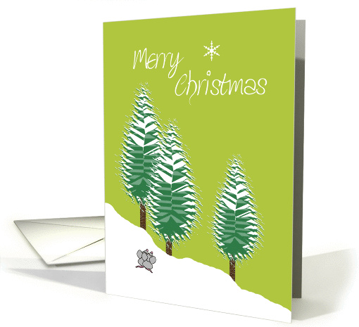 Merry Christmas Evergreen Trees and Mice in Snow Lime card (943598)