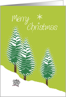 Merry Christmas Evergreen Trees and Mice in Snow Lime card