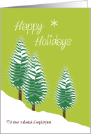 Happy Holidays Employee Custom Text Evergreen Trees in Snow Lime Green card