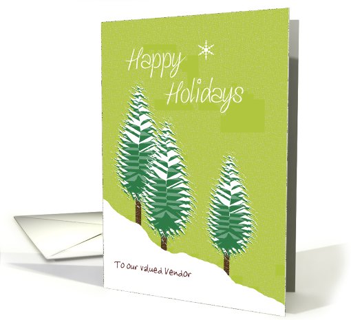 Happy Holidays Vendor Custom Text Evergreen Trees in Snow Lime card