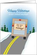 Employee Holiday Greetings Delivery Van on Road in the Snow card