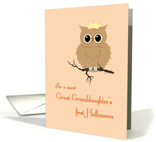 First Halloween Great Granddaughter Cute Owl on Tree Branch card
