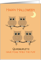 Halloween Quadruplets Cute Owls on Tree Branch with Moon card