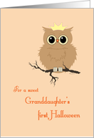 Granddaughter First Halloween Cute Owl on Tree Branch Princess Crown card