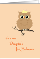 Daughter First Halloween Cute Owl on Tree Branch and Princess Crown card