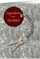 Congratulations New Home House Keys and Tag on Gray Marble card