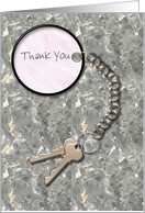 Realtor Thank You for Client House Keys and Tag on Marble card