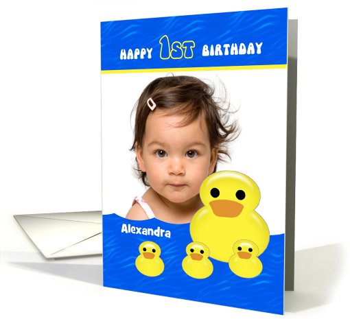 First Birthday Photo Card with Yellow Rubber Duckies card (980707)
