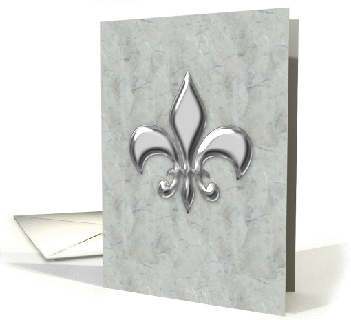 Silver Fleur de Lis on Gray Marble Blank Any Occasion card (987925)