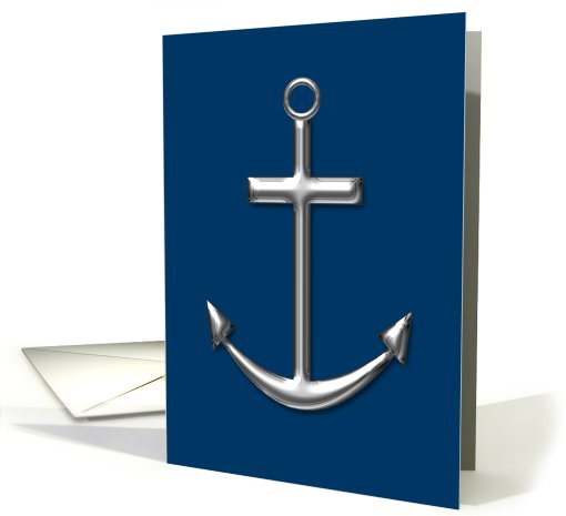 Silver Anchor on Dark Blue Blank Any Occasion card (989537)