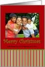 Red and green stripes christmas photo card