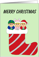 Triplets in christmas stocking card
