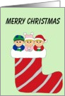 Triplets in christmas stocking card