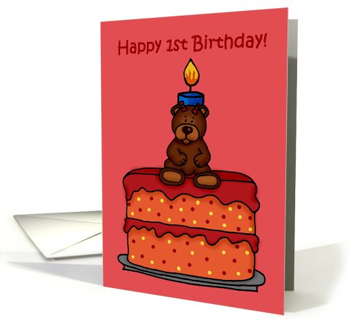 1st birthday girl bear on cake card (360705)