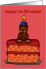 1st birthday girl bear on cake card