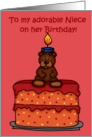 birthday girl bear on cake for niece card