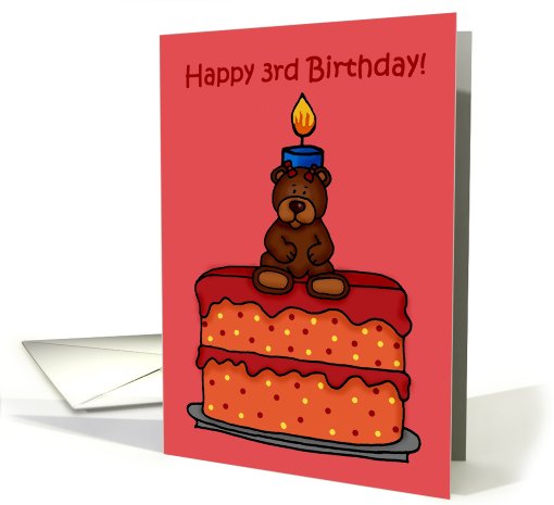 3rd birthday girl bear on cake card (361455)