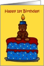 1st birthday boy bear on cake card