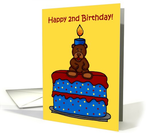 2nd birthday boy bear on cake card (361459)