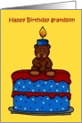 birthday boy bear on cake grandson card