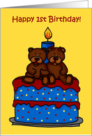 boy/girl twin bears on a 1st birthday cake card