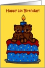 boy/girl twin bears on a 1st birthday cake card