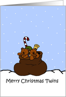 Twin bears in Santas sack card