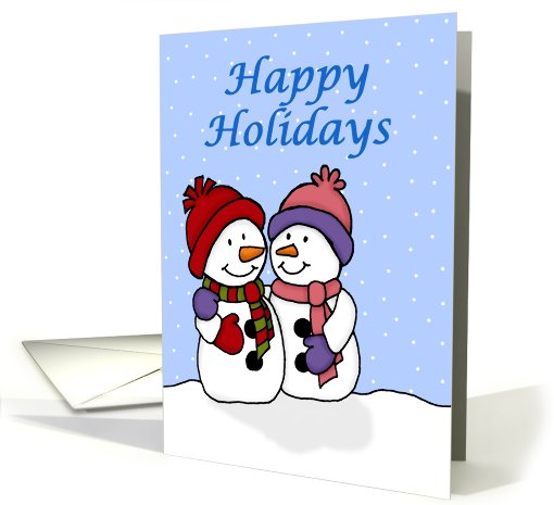 Happy Holidays hugging snowmen card (535773)
