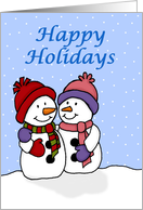 Happy Holidays hugging snowmen card
