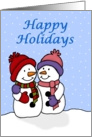 Happy Holidays hugging snowmen card