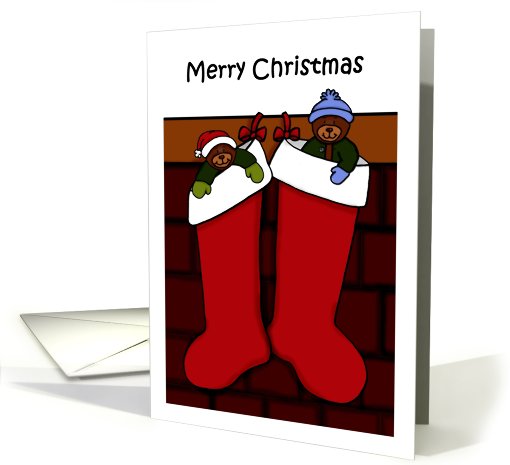 Merry Christmas bears in stockings card (536223)