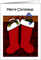 Merry Christmas bears in stockings card