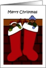 Merry Christmas bears in stockings card