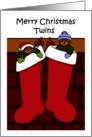 Merry Christmas twin bears in stockings card
