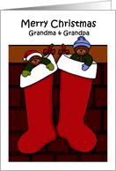 Merry Christmas grandpa grandma bears in stockings card