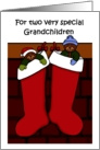 Merry Christmas grandchildren bears in stockings card