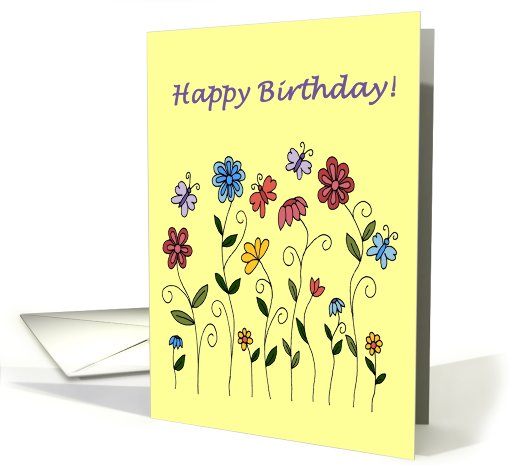 Happy birthday flowers & butterflies card (538848)
