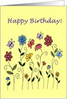 Happy birthday flowers & butterflies card