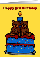 happy 3rd birthday twin bears on cake card