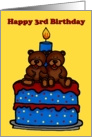 happy 3rd birthday twin bears on cake card